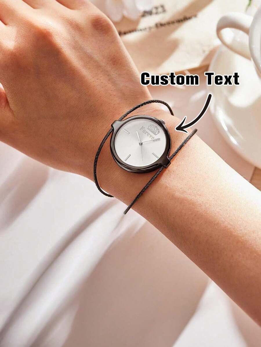 1pc aangepast modehorloge voor dames aangepaste naamhorloges - creatief polshorloge armbandhorloge met draad horlogeband voor vrouwelijke vrouwen rond gezicht metalen dubbele band mode dames armband manchethorloge zilver / zwart / rose goud / 14k goud 3 cm bandbreedte verstelbare bandlengte 3 cm diameter Valentijnsdag Dagverjaardagscadeau voor vrouwen vriendin vrouw