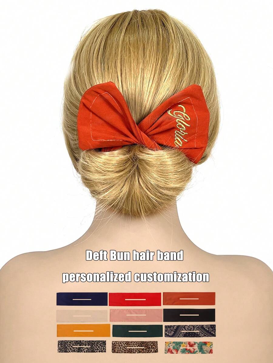 1pc Personalized Embroidered Hair Accessory For Women, Deft Bun Iron Wire Bow Knot Hair Bun Maker With Printed Magic Twist Clip For Daily Wear, Wedding Hair Accessories