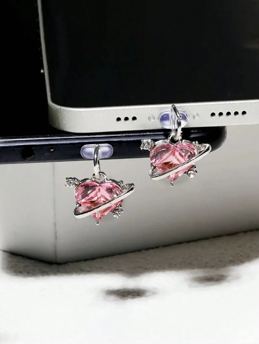 1pc Creative Ruby Heart Decor Dust Plugs For Charging Port And Data Port, Compatible With Apple Ports, Type-C Ports, And Smartphones