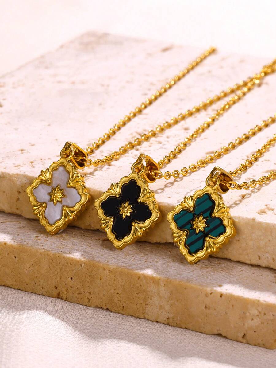 1 Pc Stainless Steel Flower Cross Necklace For Women Vintage Colorful Color Geometric Choker Necklaces Wedding Jewelry Gift Valentines