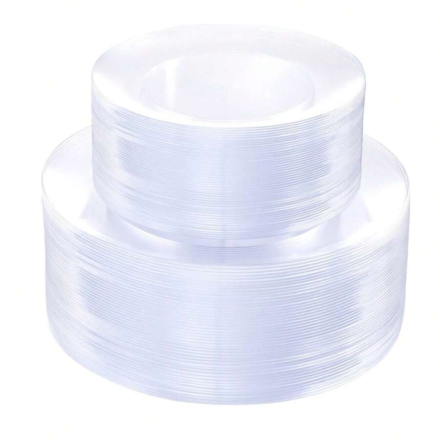 20 pièces de plateaux transparents, disponibles en tailles 19cm / 26cm, réutilisables et lavables, conviennent à plusieurs occasions comme les mariages, les cadeaux, les fêtes, l"utilisation domestique et commerciale, les activités extérieures ou les pique-niques, pour l"affichage des gâteaux ou d"autres desserts.
