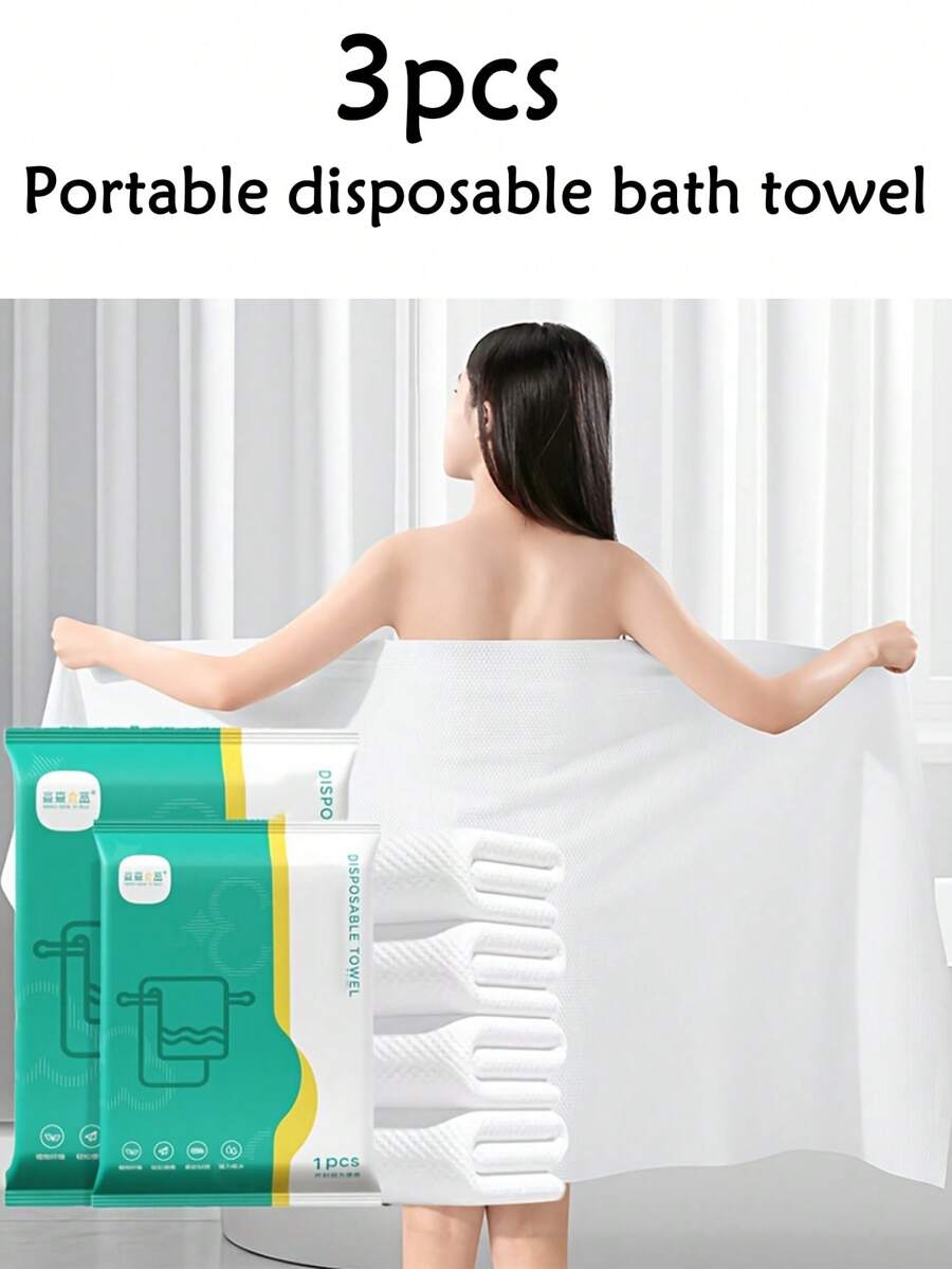 3 Packs Portable Disposable Bath Towels, Bigger And Thicker, Individually Packaged, Soft, Skin-Friendly, Comfortable, Strong Water Absorption, Suitable For Business Travel, Home, Gym, Office, Vacation And Camping, Towels, Bath Towels, Body Cleaning Towels Accessories