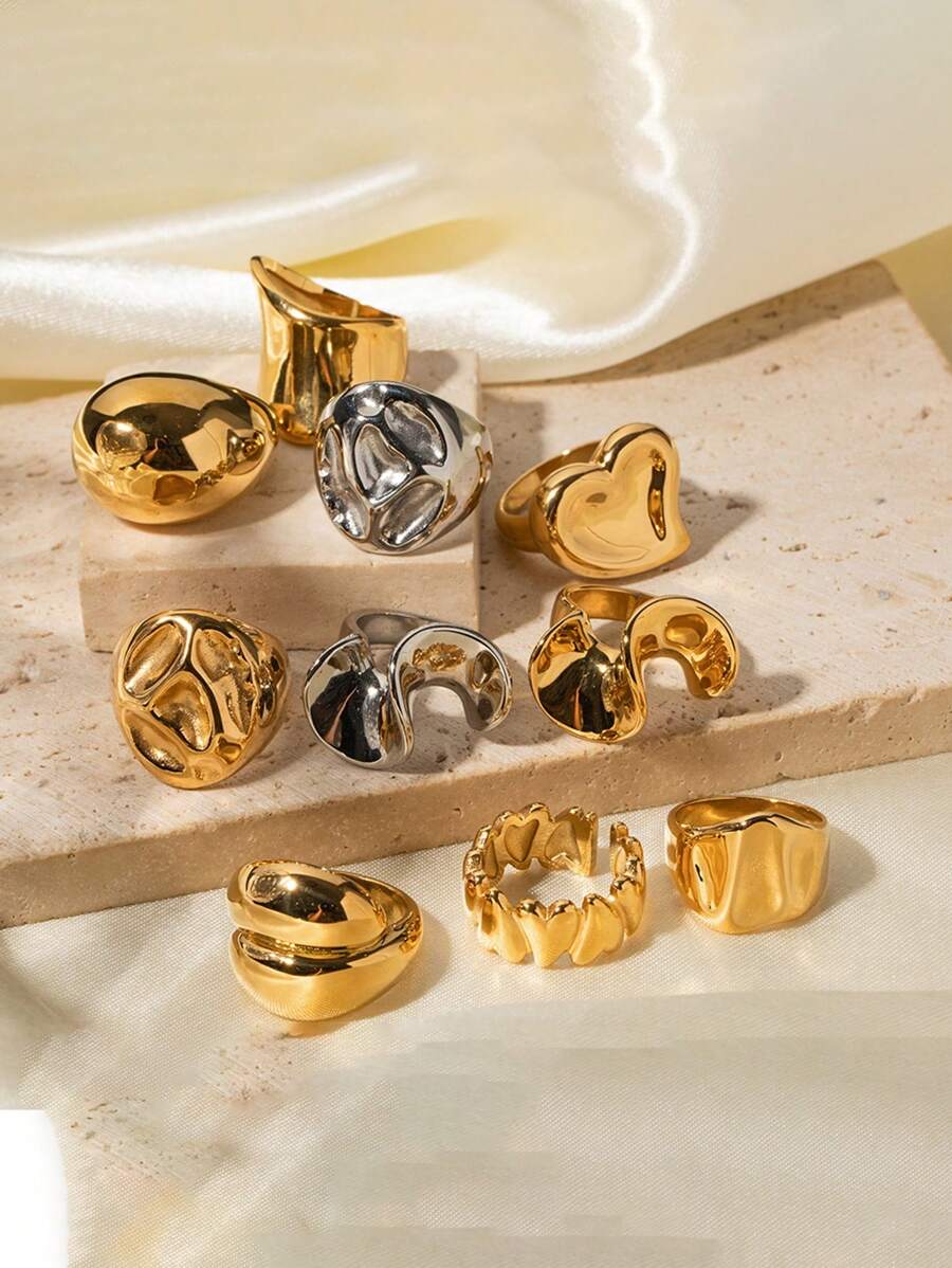 Uworld 1pc Casual Stainless Steel Thick Heart Shaped Ring, Waterproof Exaggerated Party Daily Decoration Jewelry Ring