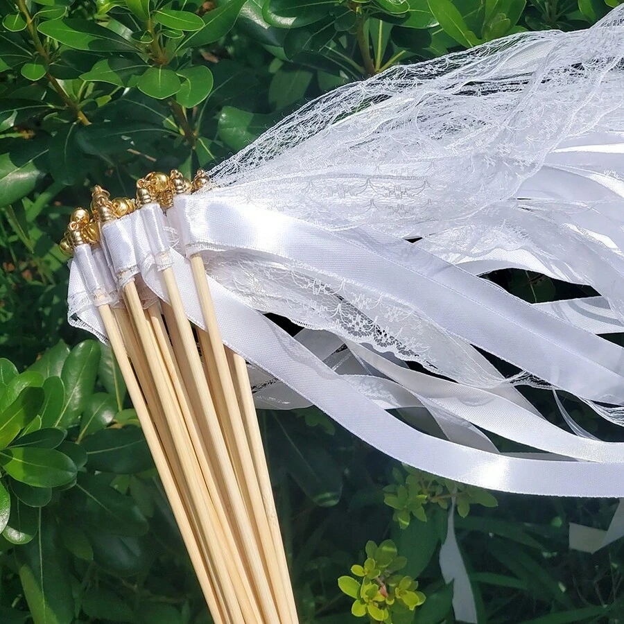 50/20pcs Ribbon Wands Fairy Sticks Wedding Twirling Lace Streamers With Bell Party Cheering Prop Favor For Wedding