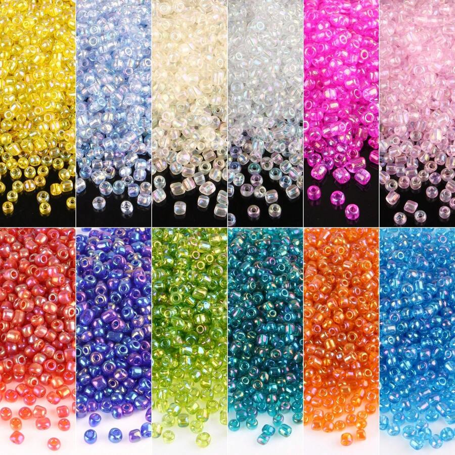 600 peças de Contas de Semente Coloridas e Folheadas Transparentes de Vidro de 3mm Materiais para Fazer Jóias Artesanais Para Pulseiras, Colares, Brincos, Bordados, Franjas, Roupas, Acessórios Para Fazer Jóias Femininas