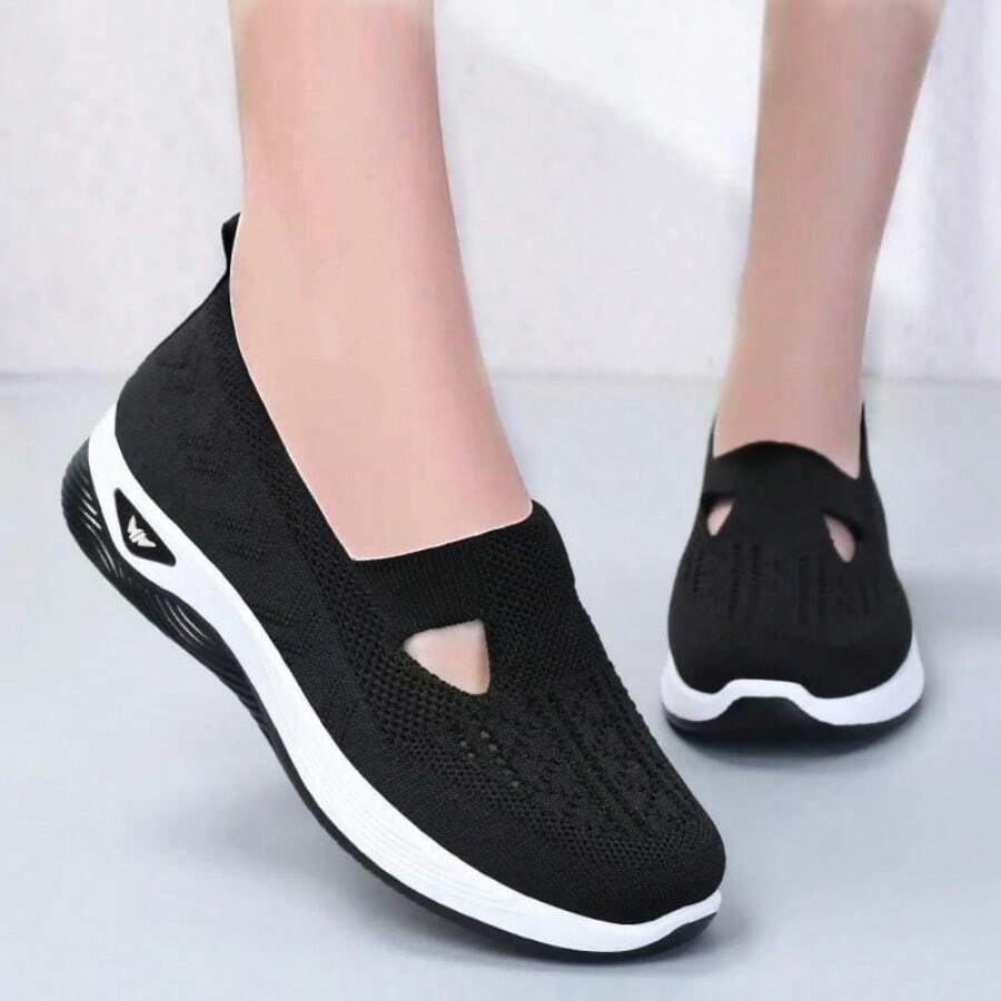 Zapatos planos y de tacón bajo para mujeres transpirables con suela gruesa de malla, cómodos zapatos casuales en color caqui, morado y negro para primavera, verano y otoño a precios asequibles