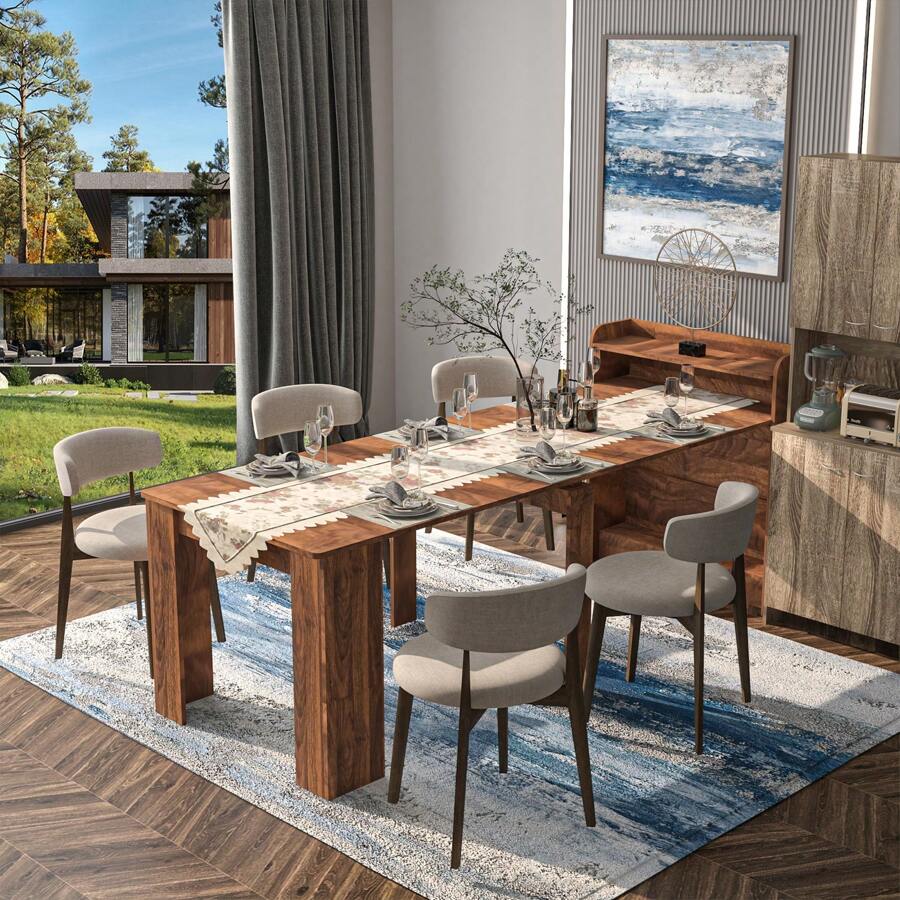 QQD 20"-100" Extendable Dining Table With Storage Sideboard For 6-10 Person, Extra Long Transformer Table, Modern Multifunctional Conference Meeting Table With Extension Leaves Holder
