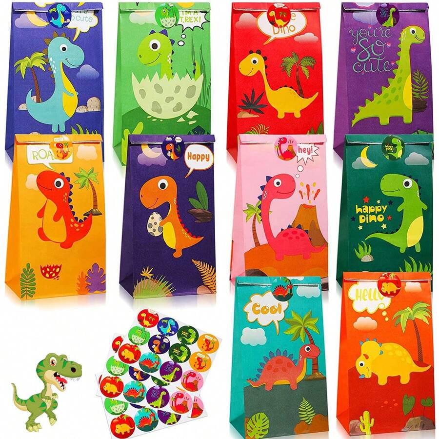 30 stuks dinosaurus feestzakjes dikke papieren dinosaurus cadeauzakjes dinosaurus feestzakjes geurloze snoepzakjes met 36 stickers voor kinderfeestjes verjaardag babyshowers terug naar school valentijnsdag