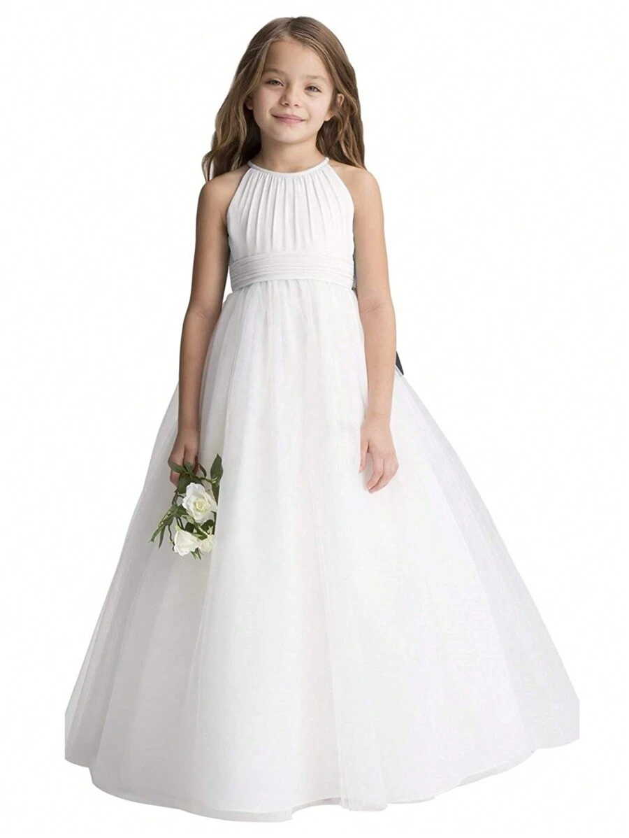 Robe longue formelle sans manches en mousseline de soie pour jeune fille
