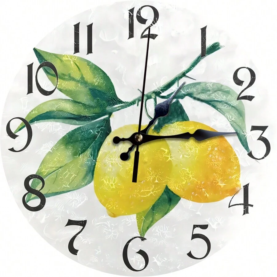 1/2 piezas Reloj de pared redondo de 5D hermoso y elegante, esfera resistente al agua y a los arañazos, reloj de mesa analógico de cuarzo silencioso, Limón+Manzana Limón+Limón. Perfecto para el hogar, la oficina, la escuela y la decoración del hogar