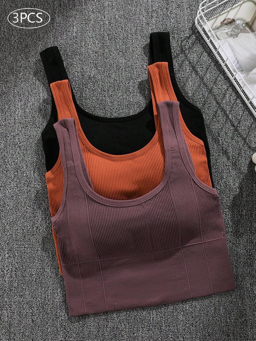 3 pièces Soutien-gorge de sport pour femmes avec ajustement fin et design de dos stylé, lingerie