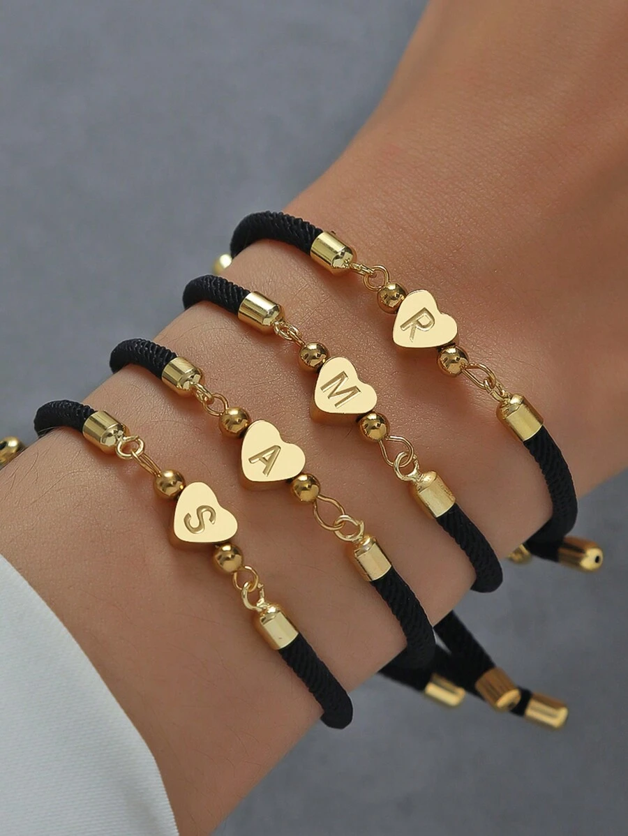 1pc Novo Clássico A-Z Coração Letra Inicial Pulseira Mulheres Simples Ajustável Colorido Corda Pulseira Para Mulheres Jóias Presente Dia dos Namorados
