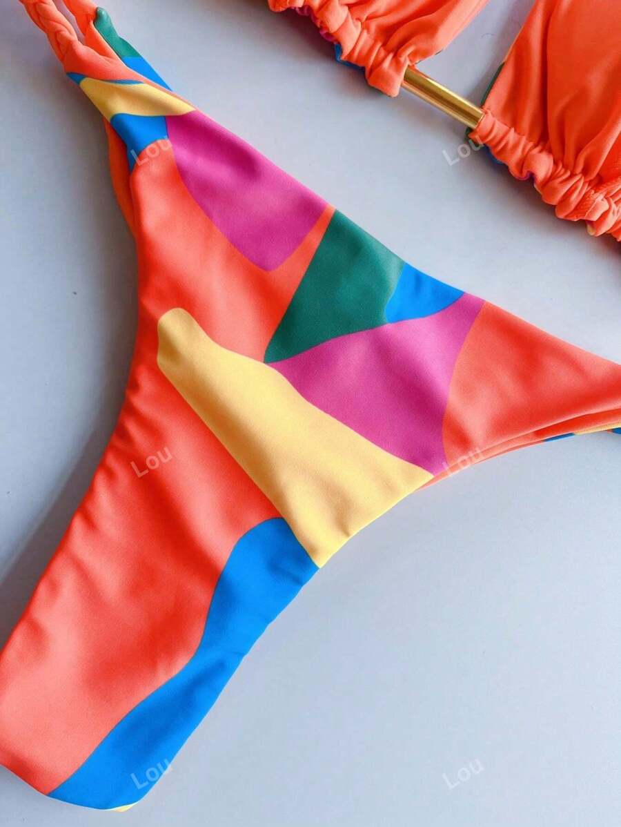 Conjunto De Mai Bikini Sexy Halter Estampa Geom Trica E Macram Ver O Shein Brasil