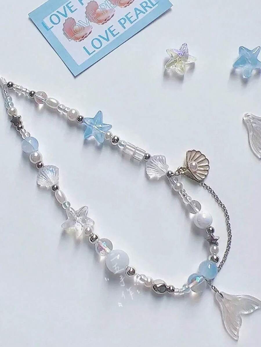 Ins Style Mermaid Princess Shell Pendant Mobile Phone & Camera & Album Strap Diy Beaded Chain Gifts For Mother, Family, Friends, Birthday, Holiday Phone Charm, Phone Chain