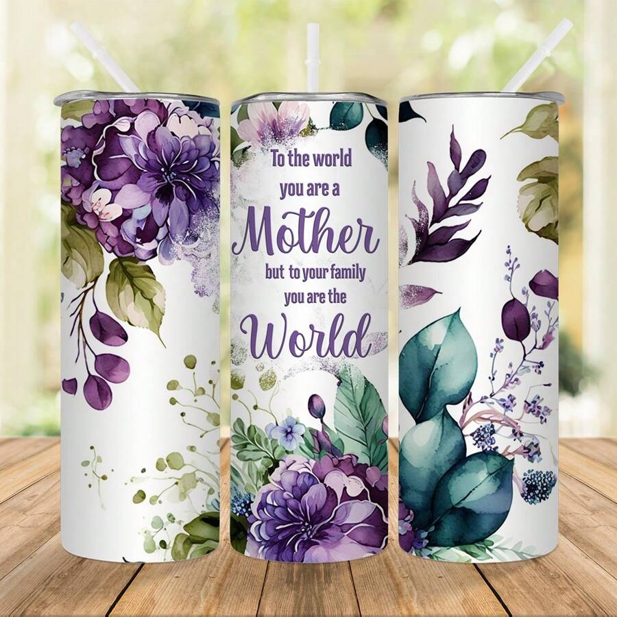 1 pieza Botella de agua aislada de acero inoxidable de 20 oz con diseño floral y cita para madre, adecuada como regalo del Día de la Madre (con pajita)
