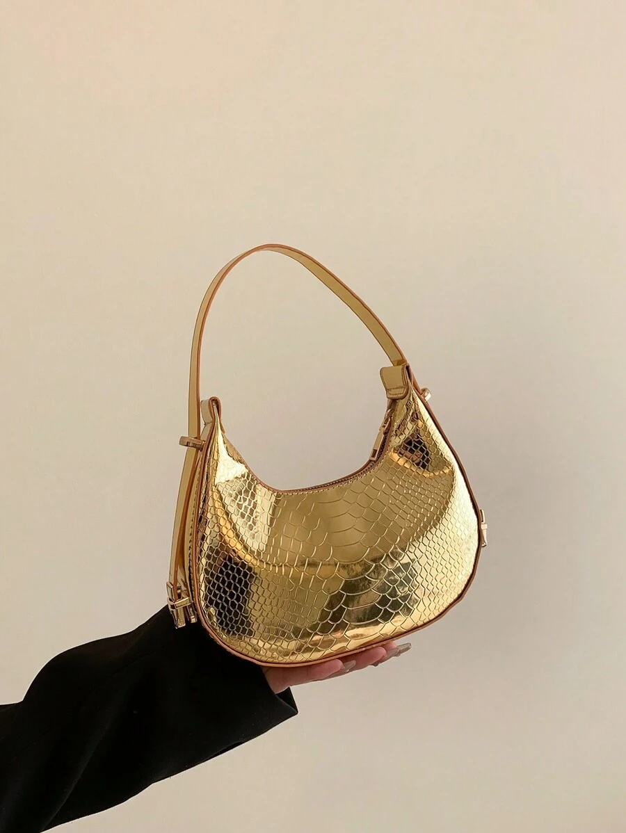 حقيبة هوبو ذات طبعة جلد الأفعى المعدنية،حقيبة كتف ذات موحد اللون مطبوع بطبعة التمساح، حقيبة بجيت عصرية، حقيبة إبط بسيطة، حقائب يد ذات طابع مميز وعصري للارتداء اليومي
