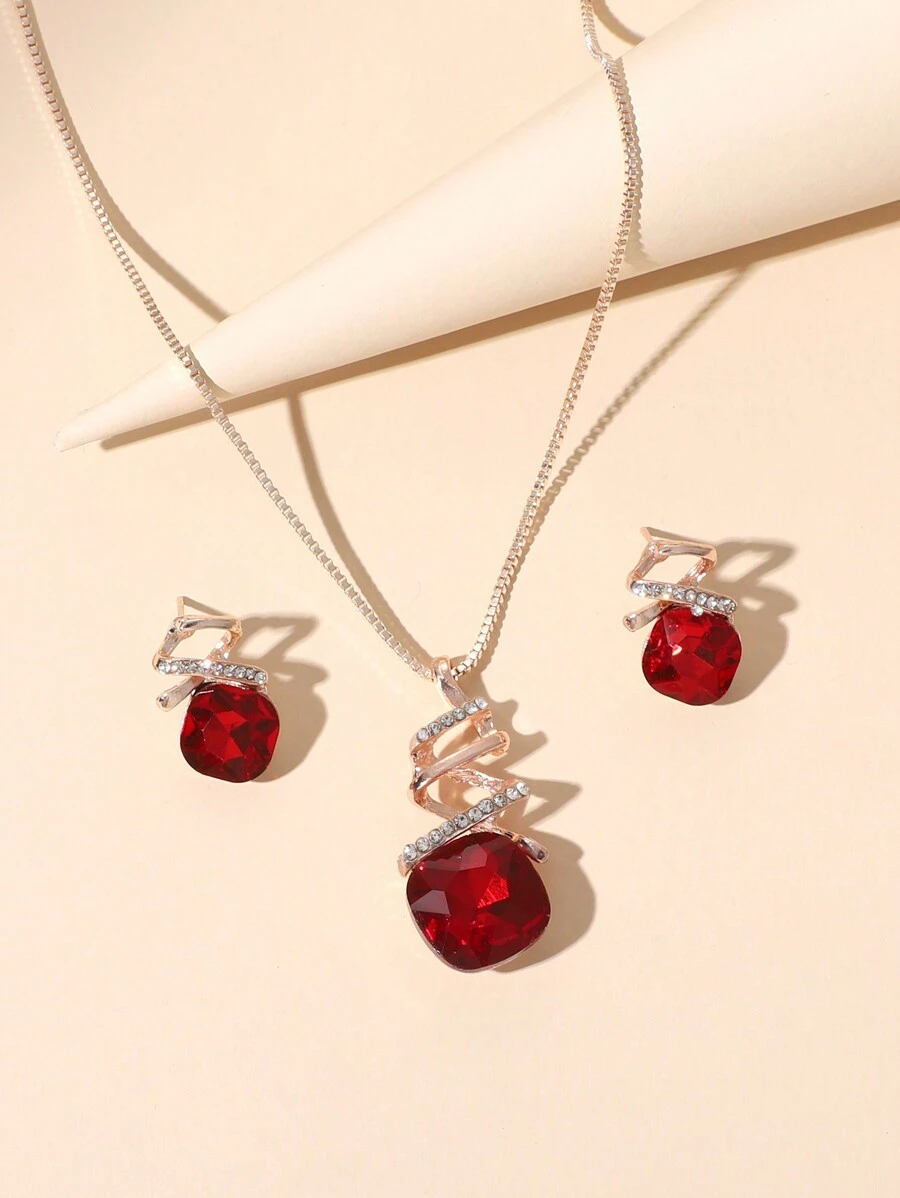 1 Set de collar y 1 par de aretes de cristal con diseño geométrico elegante y a la moda. Apto para uso diario de mujeres, conjunto de joyas, regalo para amigos