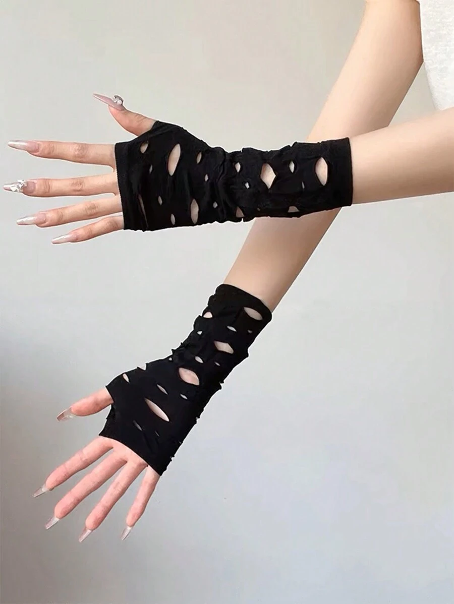 1 para damskich fajnych, zużytych, podartych rękawów żebraczych, gotyckich seksownych półpalczastych rękawiczek na imprezę rave, Halloween, styl HyunA, Daily Weary2k