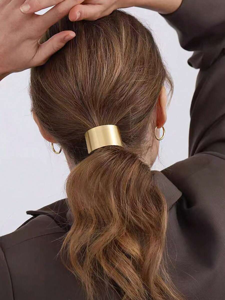 1pc Metal Buckle Hair Tie Ponytail Holder, Elegant And Simple,Gold Head Piece Hair Band Turban Headband Sweatband