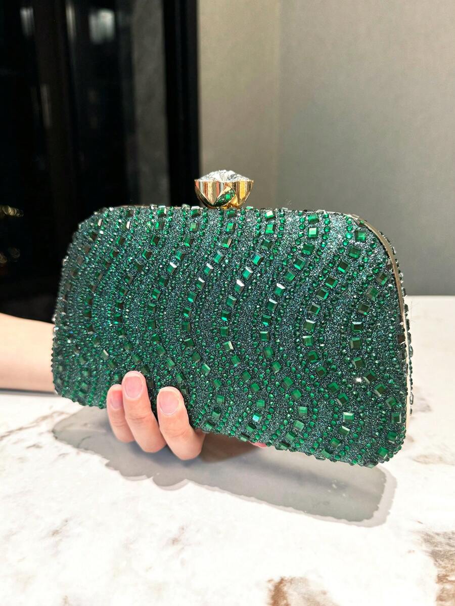 Huwelijks Handtas , Elegant Dames Tas Voor Banket Bruiloft Dans Feest Formeel Gelegenheid , Groen kristal Handtas Met Afneembaar Ketting