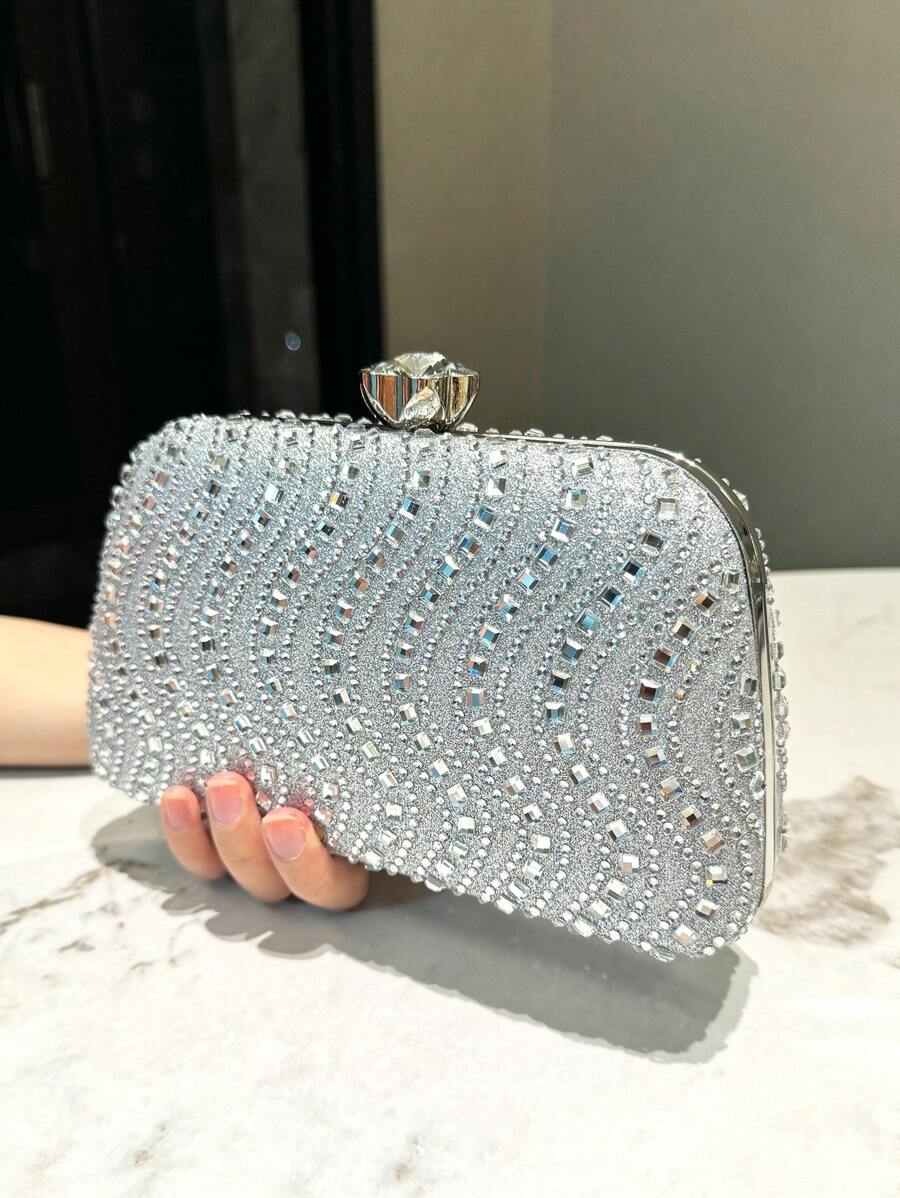 Sac à main de mariée, sac à main pour femmes élégant, convient pour les banquets, les mariages, les danses, les fêtes, les occasions formelles, avec un sac à main en strass argenté, un sac de soirée, un portefeuille à la mode, sac bandoulière avec sangle de chaîne.