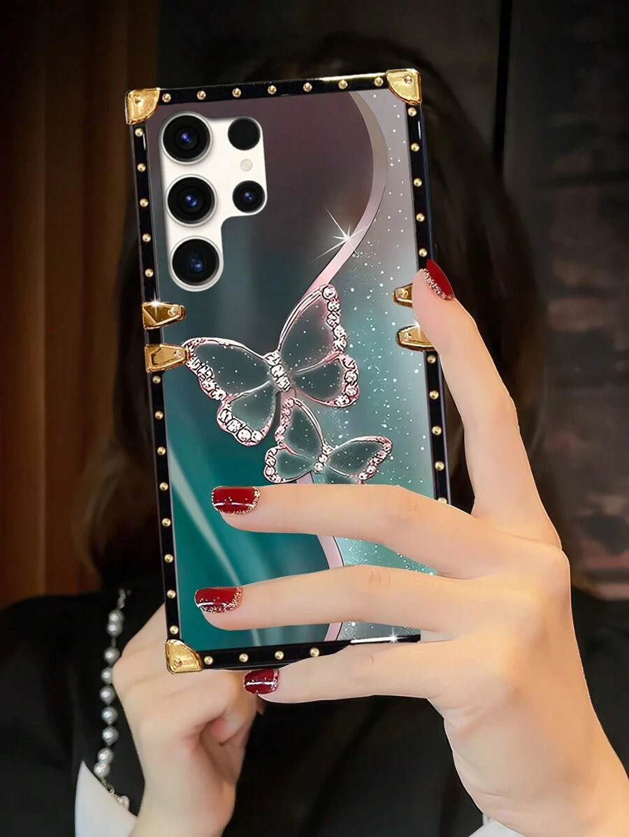 1pc Butterfly Printed Rectangle Shockproof Phone Case Compatible With Samsung S23 Ultra
