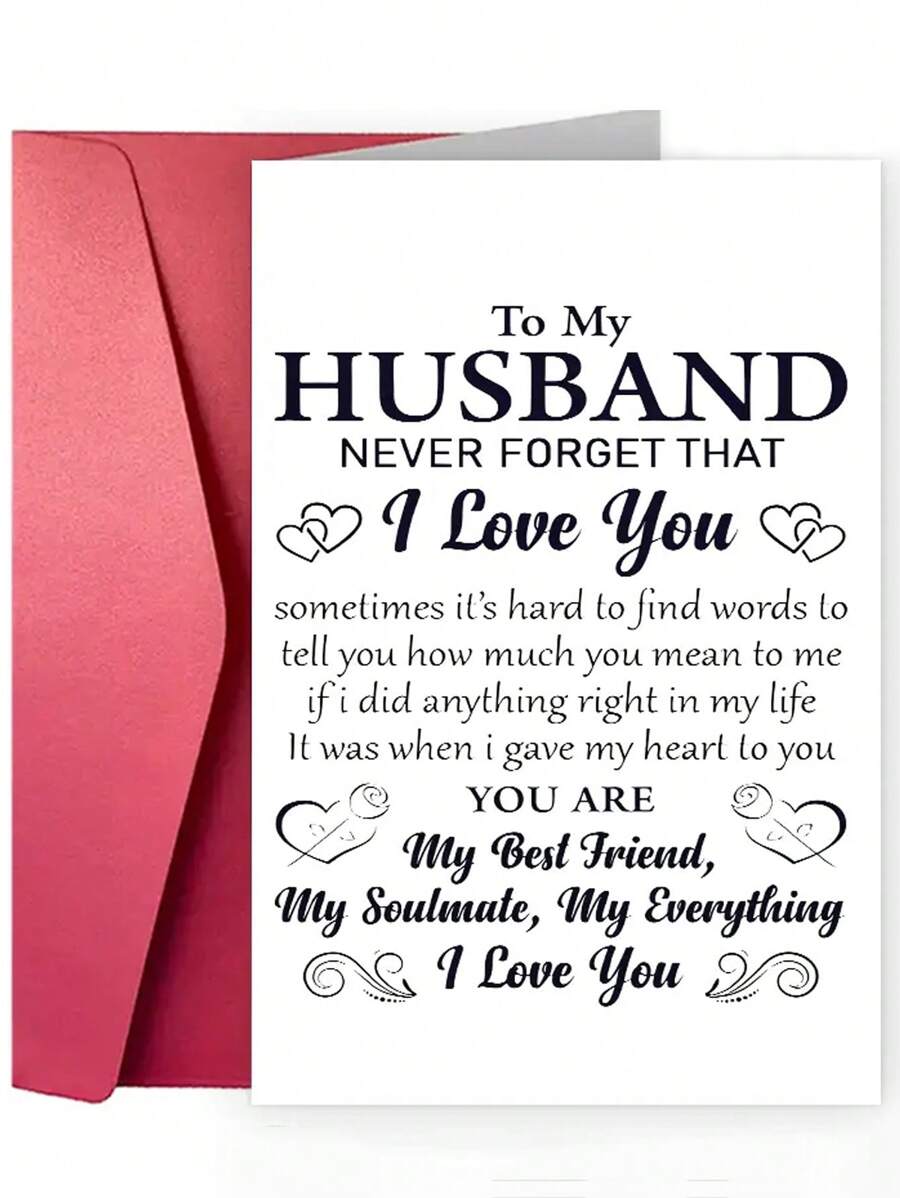 1pc Thank You Greeting Card With Heartfelt Message For Husband, Anniversary, Valentine's Day, Birthday Card (Random Envelope Style & Color Included) Back To School,Back To School,School Supplies