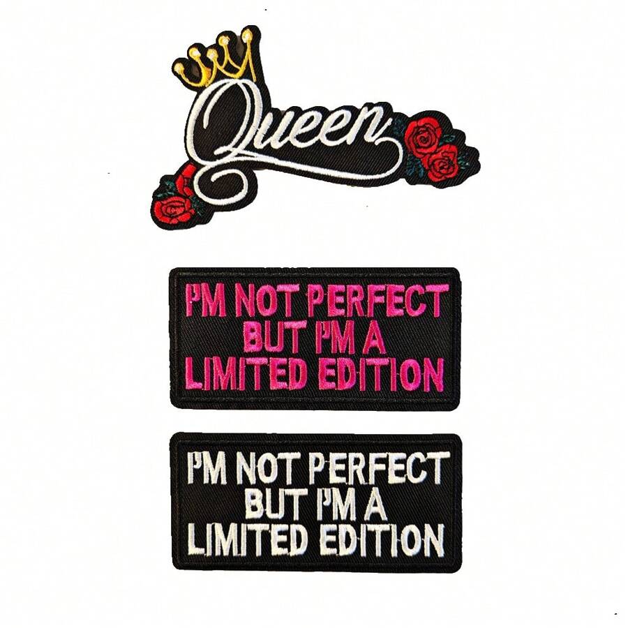 Alphabet "Queen I Am Not Perfect" Embroidery Iron-On Patch Decoration Sticker For Women Clothing DIY Creative Apparel Design Patch