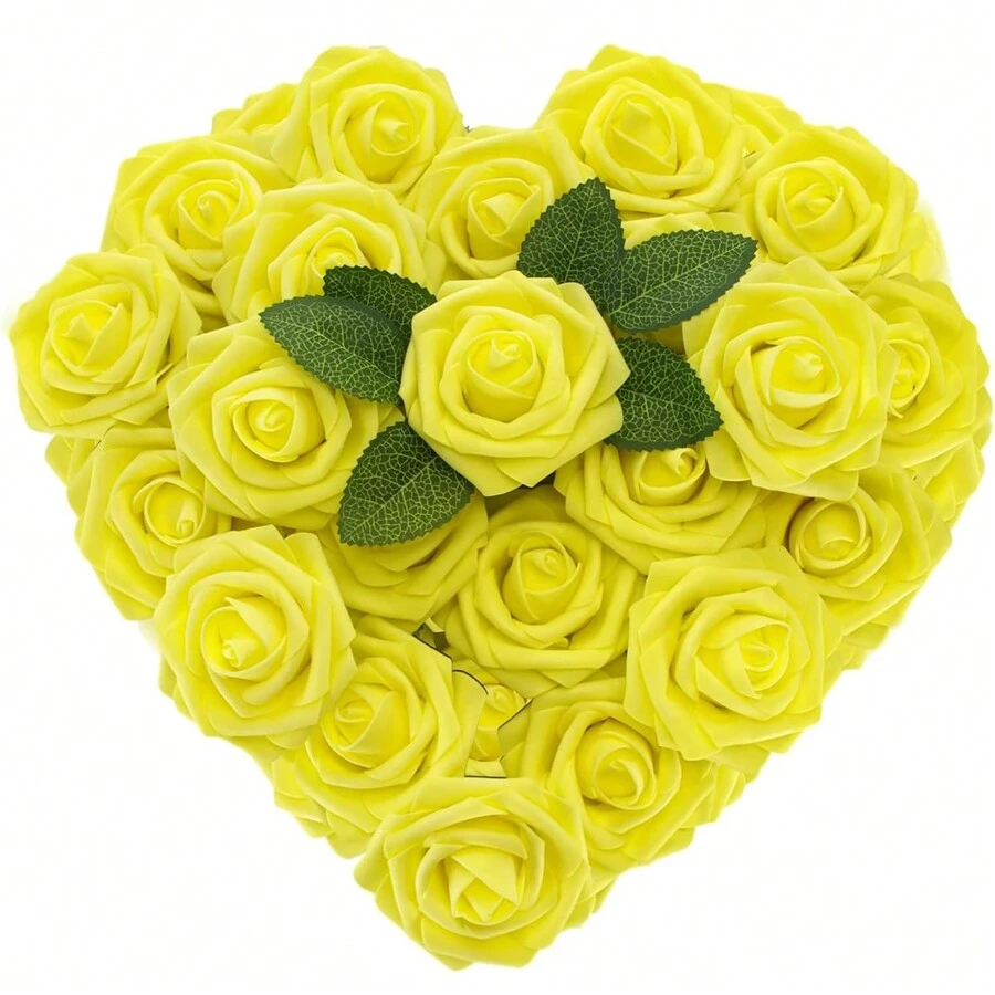 Flores artificiales 7/12/17/22/27/32 piezas Rosas de espuma de marfil con tallos que parecen reales para ramos de boda DIY, centros de mesa de duchas nupciales, arreglos y decoración de mesas de fiestas (excluye caja)