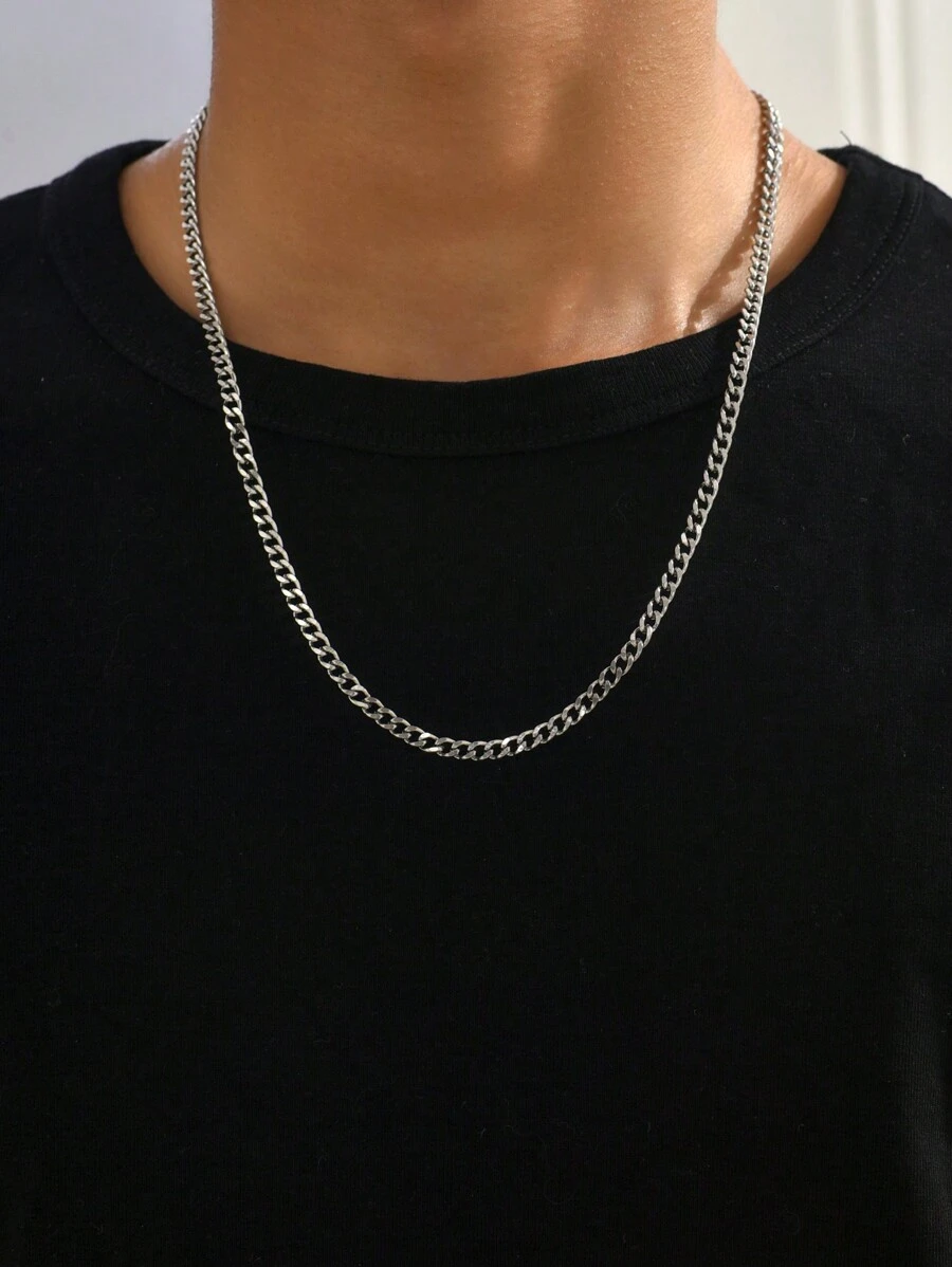 1 Pc Silver For Boys Cut Miami Boy Cuban Link Chain Necklace 4.5mm Chain Teen Necklace