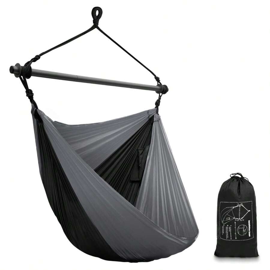 Hammock Chair Swing Chair, Hanging Chair For Outdoor Indoor, Large Lightweight Swing Chair For Kids Adults, Portable Hammock Chair For Camping Black, Gray