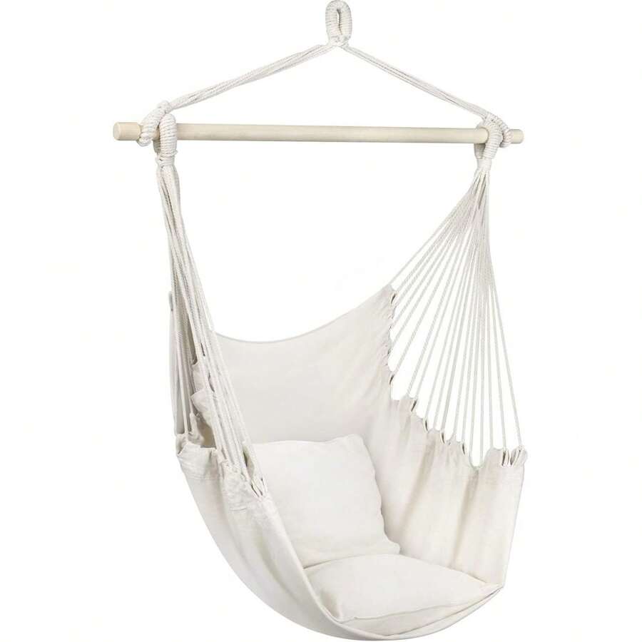 Debao Stylish Swing Chair - Fine Cotton Weave For Super Comfort & Durability- Hanging Hammock Chair W/2 Seat Cushions- Portable Outdoor Hanging Chair W/Hardware Kit - Indoor Outdoor Use - Max 265lbs