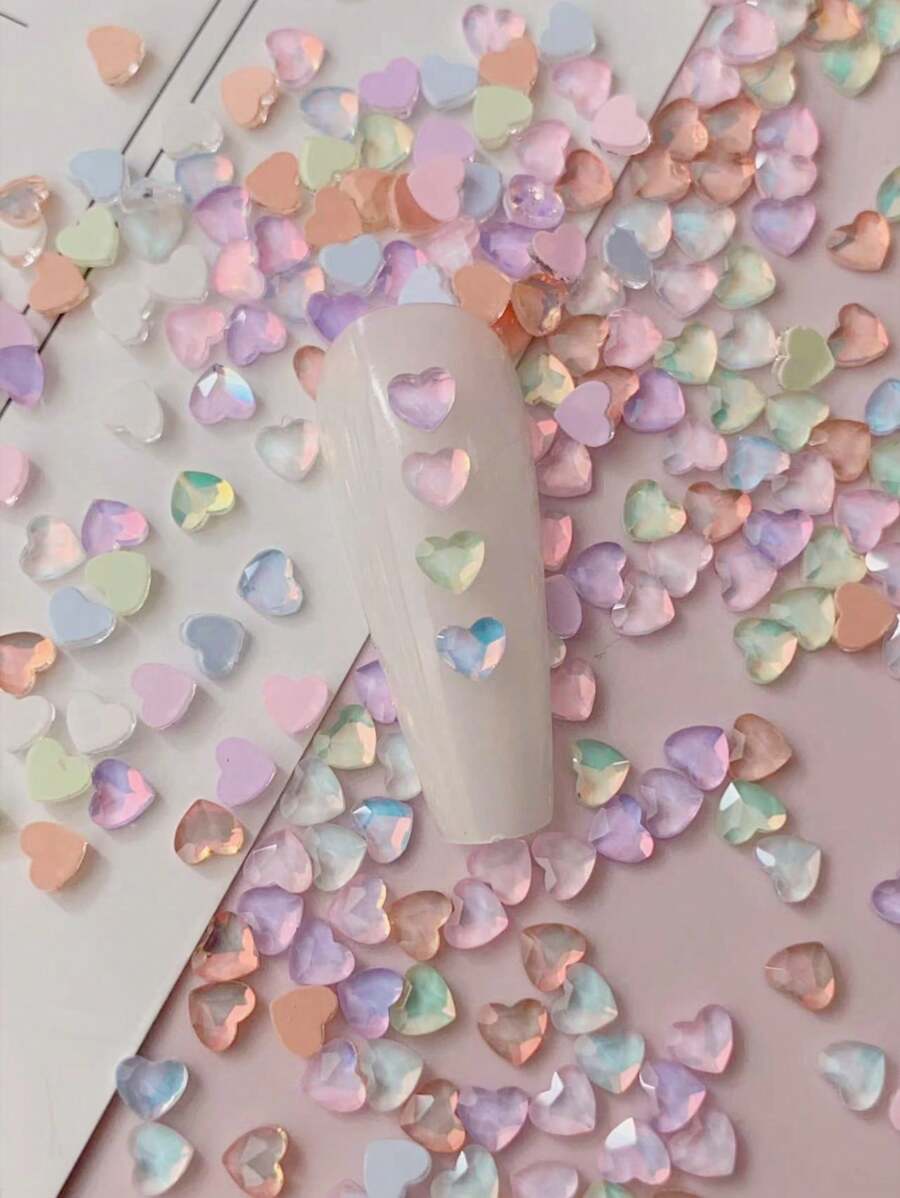 1 Bag 50 Pieces Flat Bottom Color, Mini Heart-Shaped Glass Drill, Love Nail Art Decorations, Valentine's Day DIY,Nails Gems Commonly Used Sizes In Japan And South Korea,Nails Charms