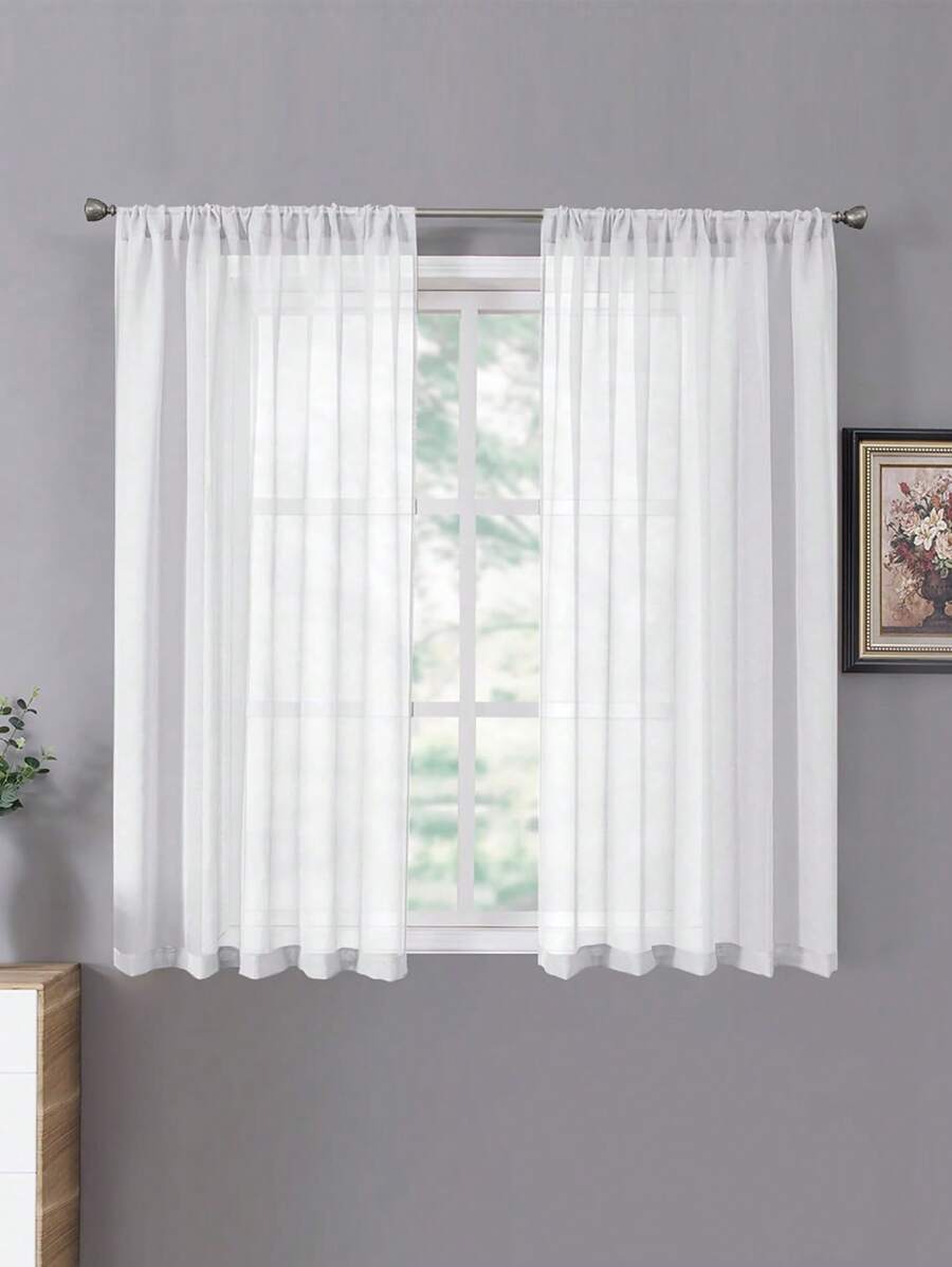 2 Panels Plain Voile Sheer Curtains, Removable Light-Filtering Decorative Drapes For Bedroom And Living Room