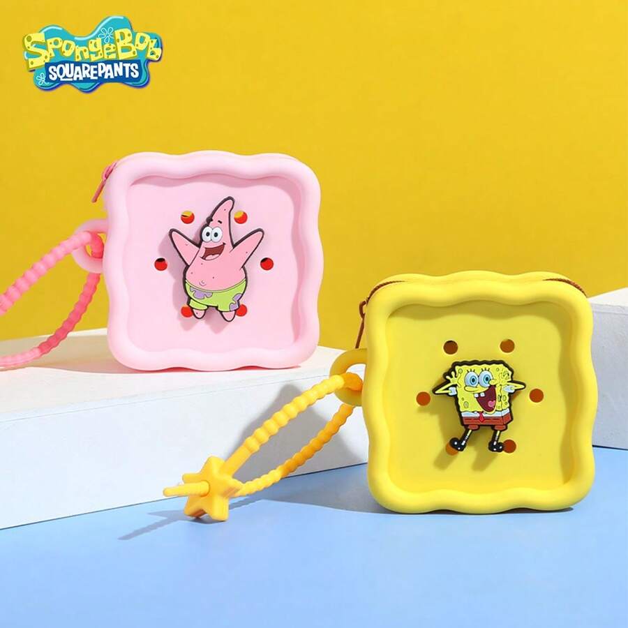 SPONGEBOB 1PC/2PCS SpongeBob SquarePants Officially Licensed SpongeBob DIY Silicone Bag Waterproof Wearproof Coin Purse Headphone Bag Cute Cartoon Carry-On Bag Birthday Gift For Friends Family