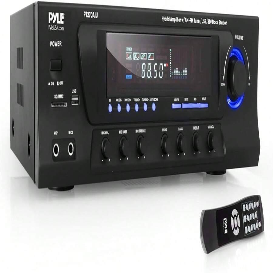 Pyle Bluetooth Speaker & Microphone System - Portable Stereo Karaoke Speaker With Wired Mic, Built-In LED Party Lights, MP3/USB/Micro SD Readers, FM Radio (8.0'' Subwoofers, 600 Watt MAX)