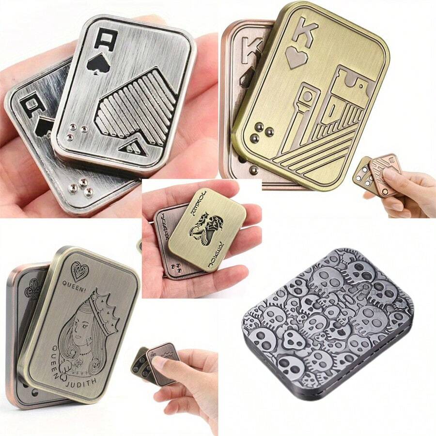 Juguetes antiestrés de metal - Juguetes antiestrés de metal de empuje de tarjeta de póquer, juguete EDC para hombres, moneda háptica, regalos de juguete de escritorio de oficina para novio y padre