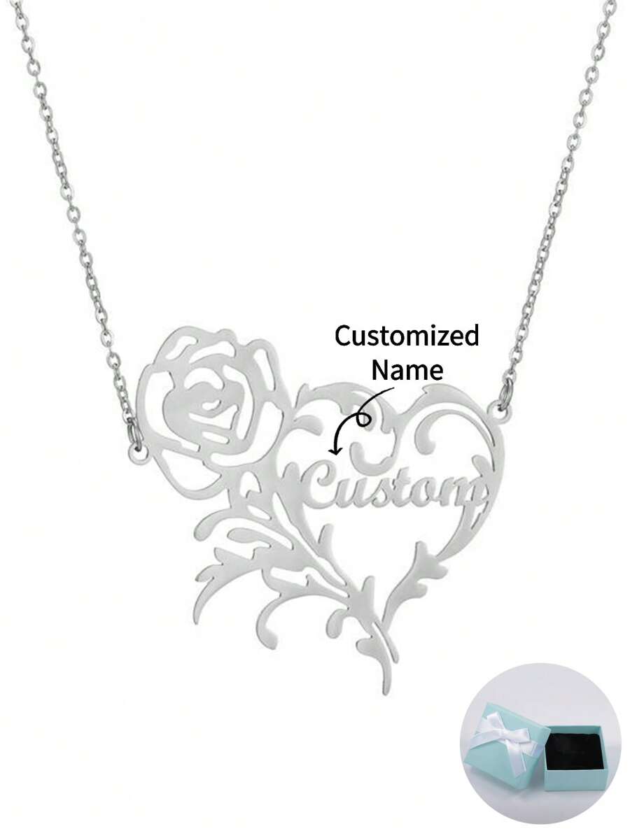 Customized Personalized Flower Heart Name Necklace, Mother's Day Gift, Valentine's Day Gift, Birthday, Anniversary, Graduation, Christmas, Family High-End Gift To Send Friends And Classmates