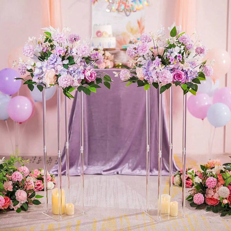 1pc Square Acrylic Flower Stand, Clear Column Vase Stand - Geometric Centerpiece For Wedding, Tabletop Flower Stand, Home Gathering, Wedding Party Decor, Wedding Stage Decoration For Silk Flower Art, Home Decor Flower Stand