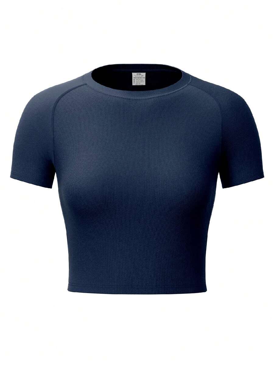 Women's Quick Dry Compression Workout T-Shirt With Short Sleeves, Round Neck And Open Belly Design For Running And Fitness Training Gym Top Tight Shirts