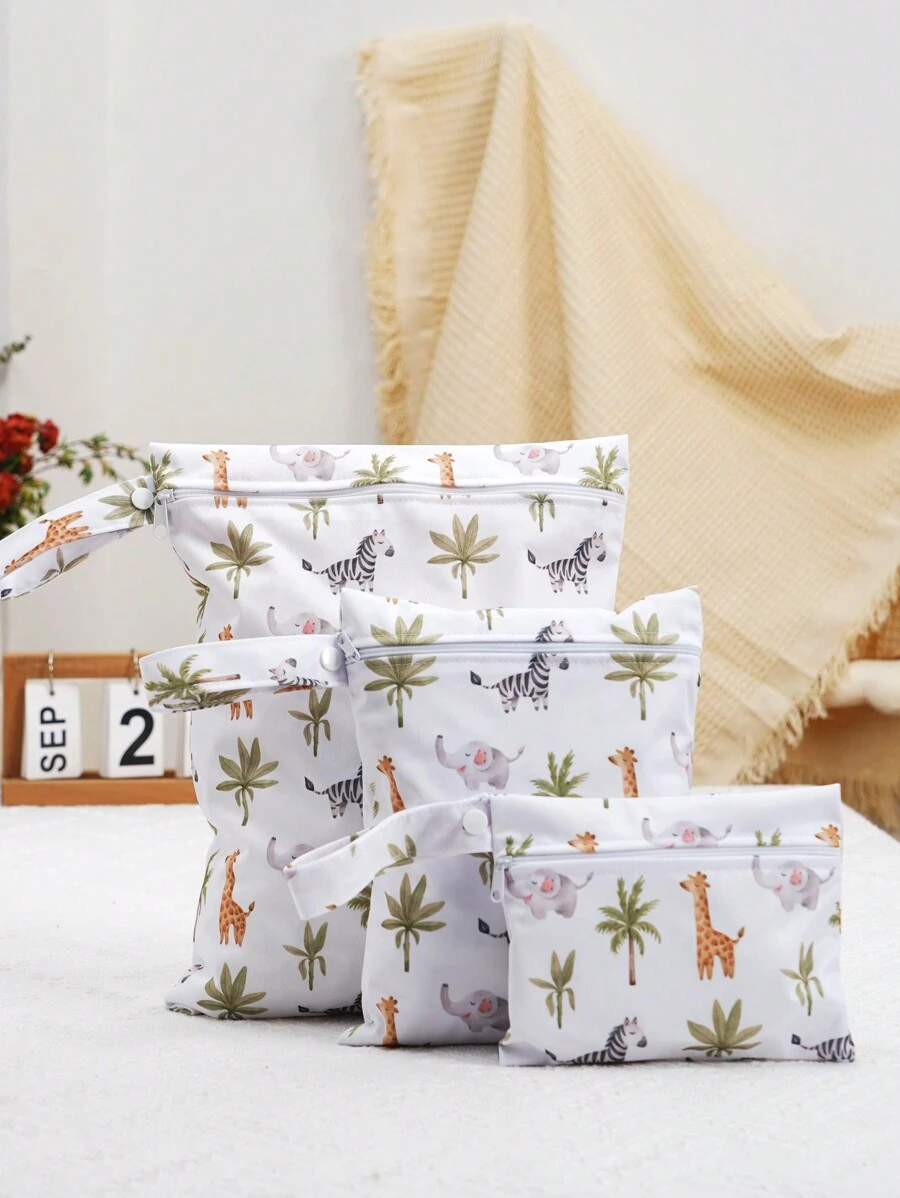 3 stuks Giraffe & Bloemenpatroon Babyluier Nat/Droog Tas Voor Kinderwagen & Luiertas, Draagbare Moedertas Babyshower Familie Decoraties Geschenken