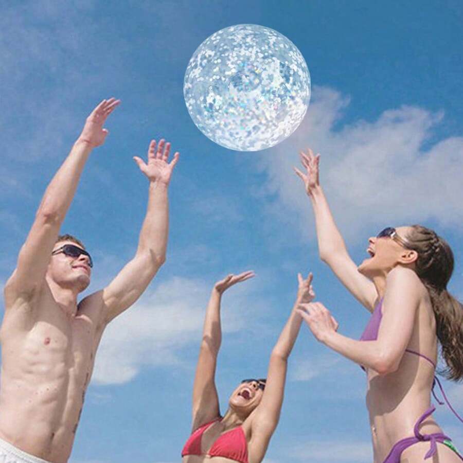 1pc Inflatable Glitter Beach Ball, Sequin Transparent Pool Ball, For Adult Summer Water Game, Outdoor Pool Party Supplies