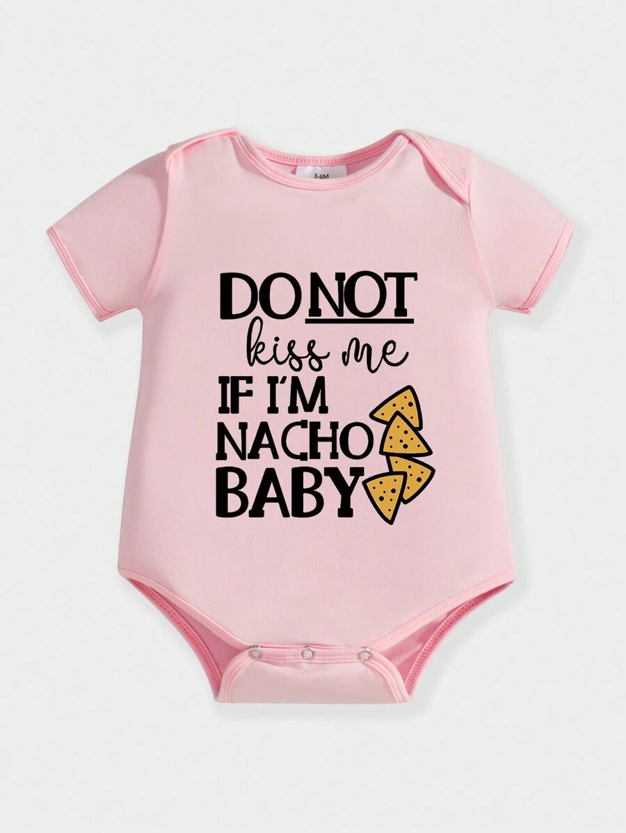 Baby Girl Casual Slogan Print Short Sleeve Romper