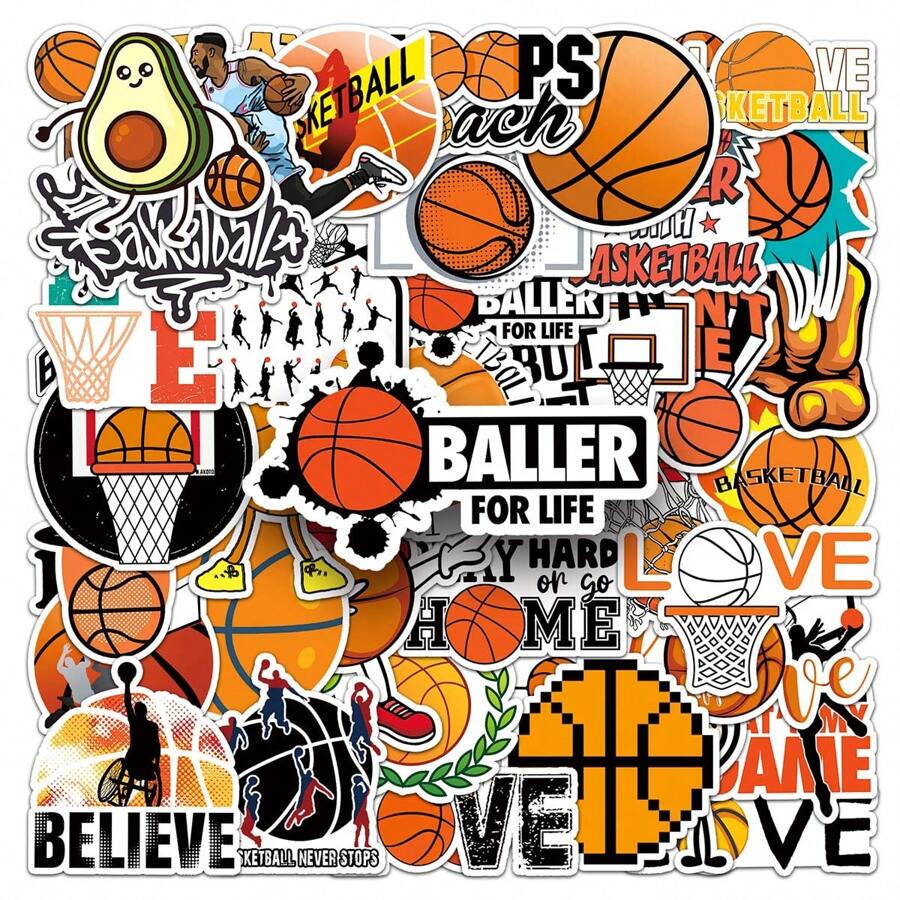 50pcs Basketball Sport Creative Fashion DIY Travel Suitcase, Laptop Decorative Stickers Back To School