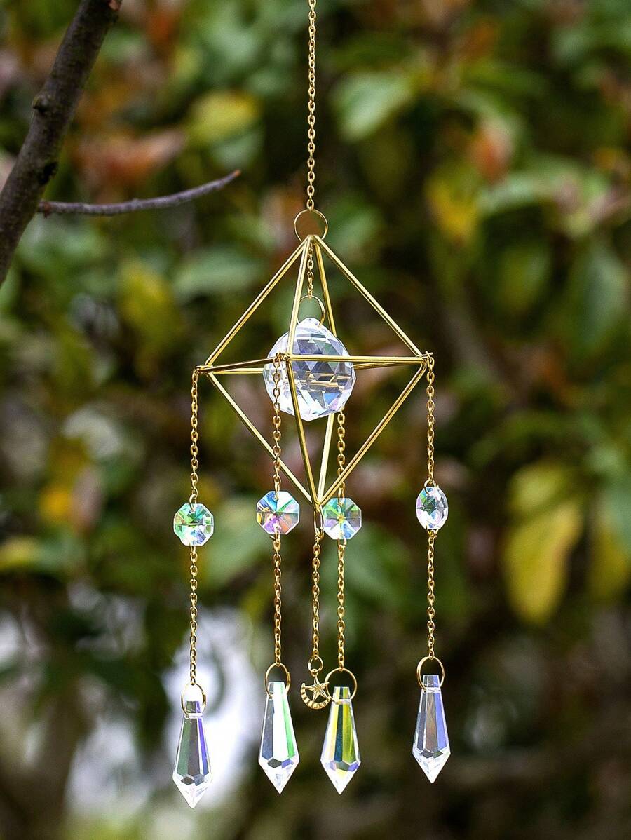 1pc Garden Sun Catcher, Artificial Crystal Wind Chime Wall Hanging Decoration, Prism Ball Air Plant Hanger, Home Hanging Ornament, Balcony Sunlight Capturer