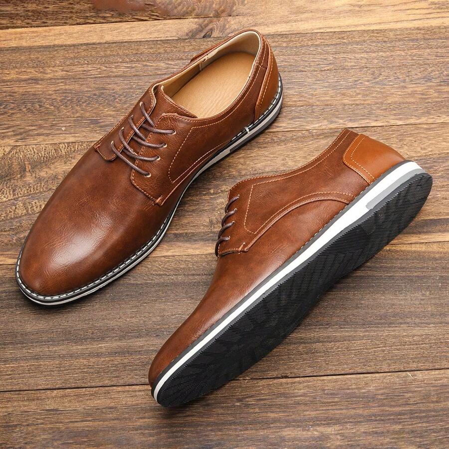 Men's Business Casual Shoes, Color Block Design, Vintage Derby Shoes, KD4163, White Stitching
