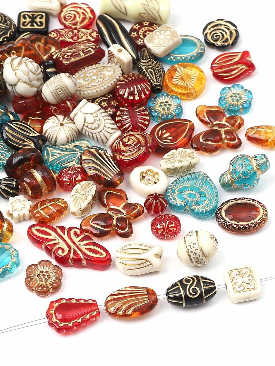 50g Packung aus Acryl-Perlen in Barock-Stil in buntem Vintage-Design für die Herstellung von Schmuck, DIY-Special-Armbändern, Schlüsselanhängern, Telefonketten und handgefertigten Bastelbedarf