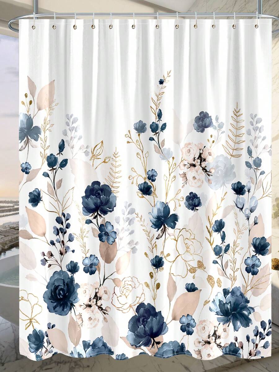 1 PIEZA Cortina de ducha con flores azules acuarela para baño, cortina de ducha decorativa de estilo granja y jardín, pantalla de bañera floral elegante, juego de cortina de ducha impermeable de tela con 12 ganchos de plástico (72*72 pulgadas/182*182 cm) Decoración de otoño para el hogar y accesorios de baño
