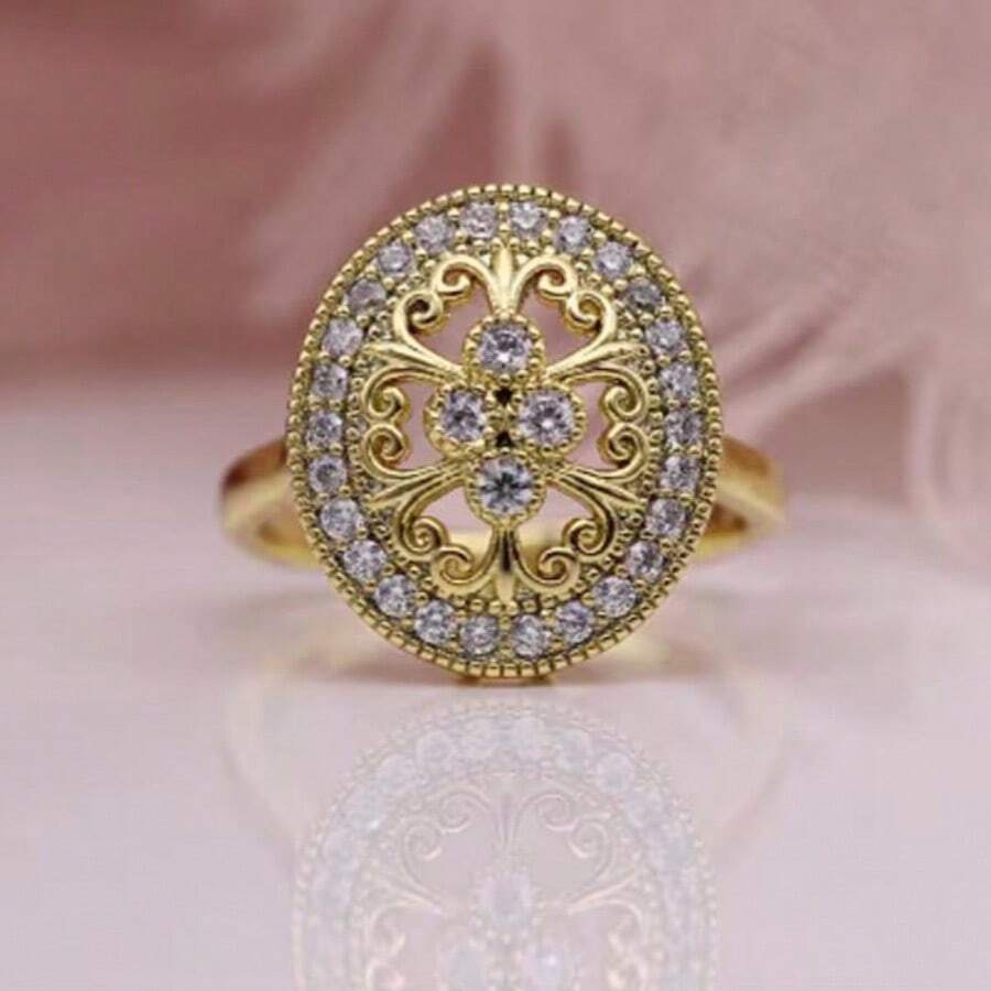 1 pieza Anillo vintage con flor calada y incrustación de cristal de circonita cuadrado, adecuado como regalo de joyería para mujeres para boda, fiesta, compromiso, San Valentín, mamá, madre, Día de la Madre