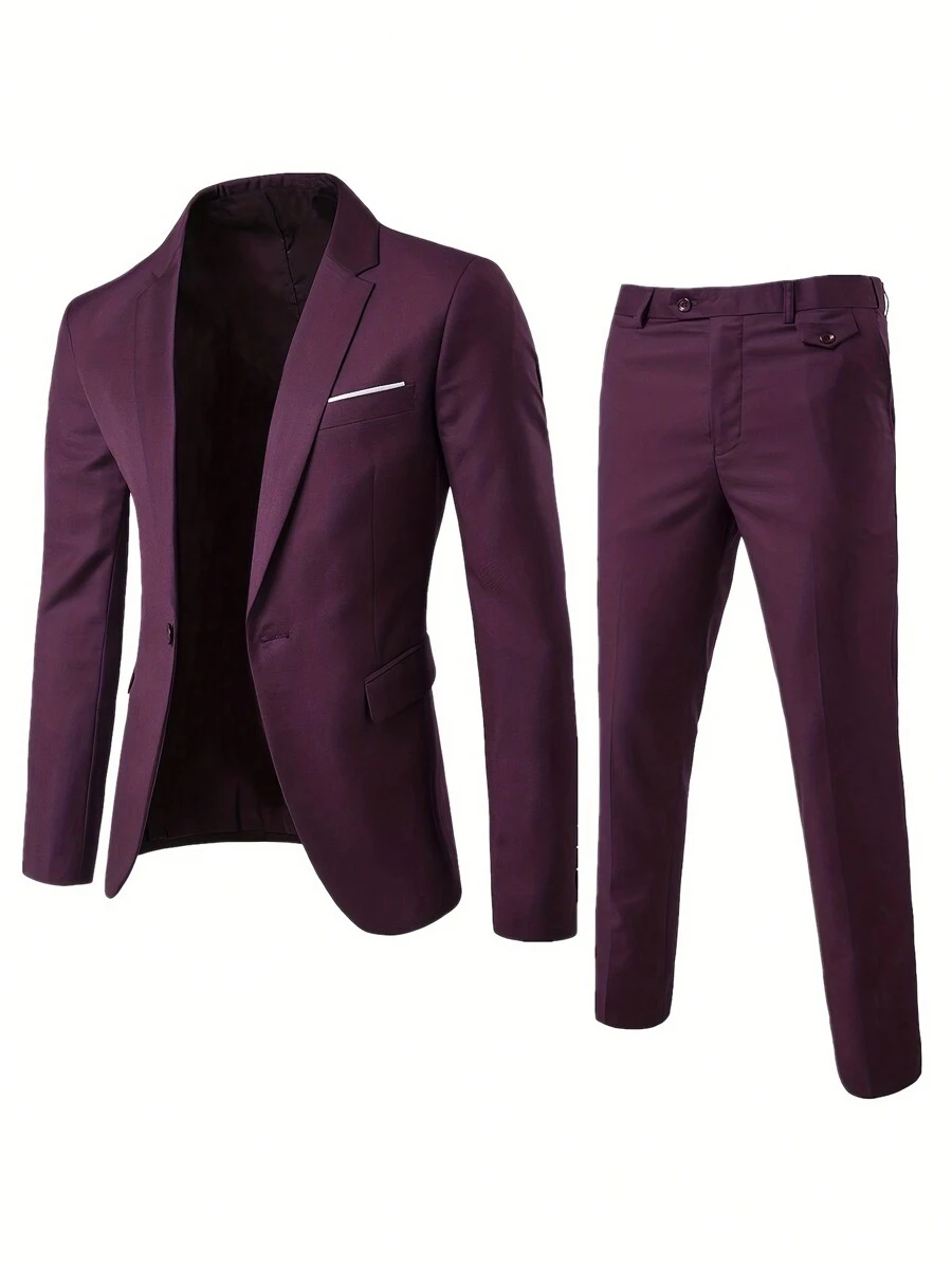 Men Solid Lapel Collar Four Season Suit Set